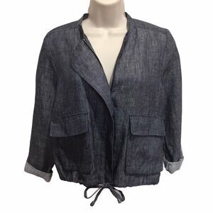 Halogen LINEN Zippered Bomber Jacket Blue Sz XSP